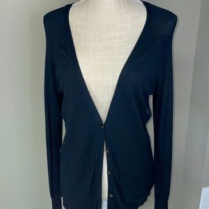 Medium black cardigan with buttons in the front.